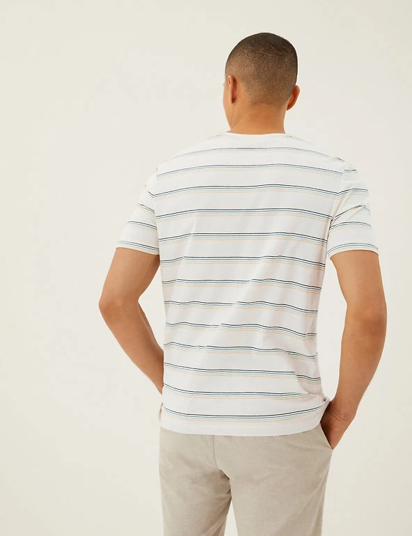 M&S Collection Men's T-shirts Pure Cotton Striped Crew Neck T-Shirt 4 M&S Collection Men's T-shirts Pure Cotton Striped Crew Neck T-Shirt - Image 4
