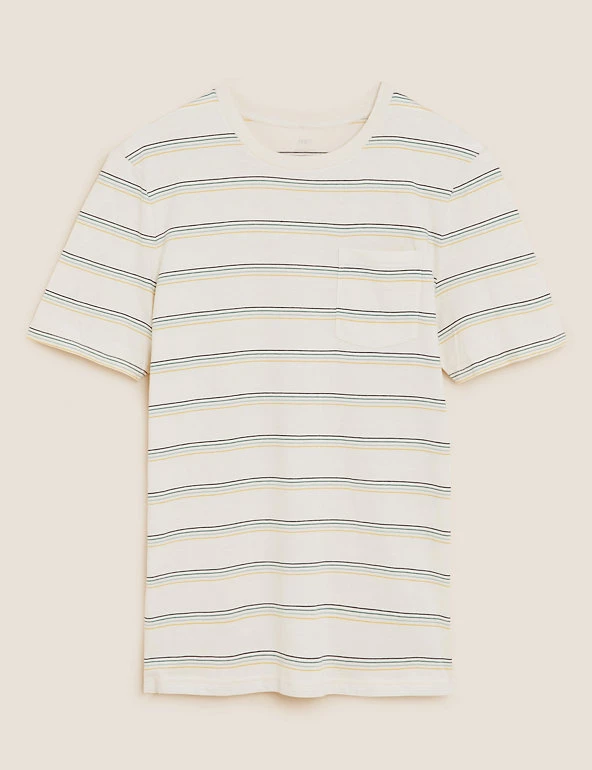 M&S Collection Men's T-shirts Pure Cotton Striped Crew Neck T-Shirt 2 M&S Collection Men's T-shirts Pure Cotton Striped Crew Neck T-Shirt - Image 2