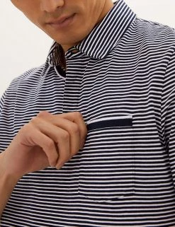 M&S Collection Men's Polo Shirts Pure Cotton Striped Polo Shirt -New In Mens Store SD 03 T28 3304M F3 X EC 1
