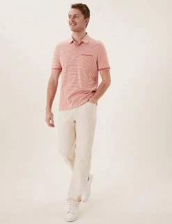 M&S Collection Men's Polo Shirts Pure Cotton Striped Polo Shirt -New In Mens Store SD 03 T28 3304M P0 X EC 0