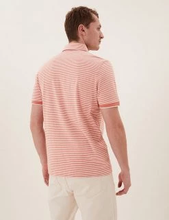 M&S Collection Men's Polo Shirts Pure Cotton Striped Polo Shirt -New In Mens Store SD 03 T28 3304M P0 X EC 3