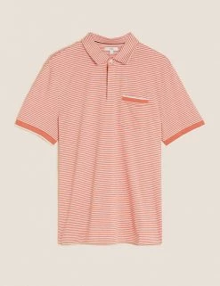 M&S Collection Men's Polo Shirts Pure Cotton Striped Polo Shirt -New In Mens Store SD 03 T28 3304M P0 X EC 90