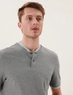 M&S Collection Men's Polo Shirts Pure Cotton Baseball Collar Polo