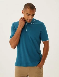 M&S Collection Men's Polo Shirts Pure Cotton Tipped Polo Shirt