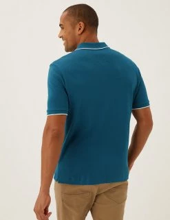 M&S Collection Men's Polo Shirts Pure Cotton Tipped Polo Shirt -New In Mens Store SD 03 T28 3326M H3 X EC 3