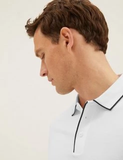 M&S Collection Men's Polo Shirts Pure Cotton Tipped Polo Shirt -New In Mens Store SD 03 T28 3326M Z0 X EC 1