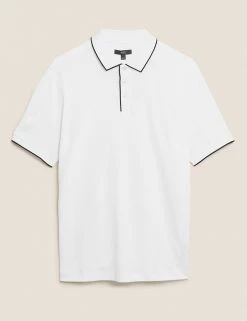 M&S Collection Men's Polo Shirts Pure Cotton Tipped Polo Shirt -New In Mens Store SD 03 T28 3326M Z0 X EC 90