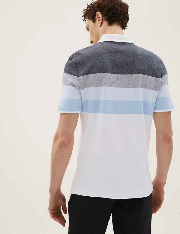 M&S Collection Men's Polo Shirts Pure Cotton Striped Double Knit Polo Shirt 5 M&S Collection Men's Polo Shirts Pure Cotton Striped Double Knit Polo Shirt - Image 5