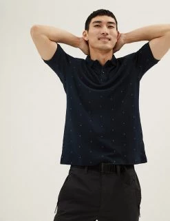 M&S Collection Men's Polo Shirts Pure Cotton Geometric Polo Shirt