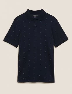 M&S Collection Men's Polo Shirts Pure Cotton Geometric Polo Shirt -New In Mens Store SD 03 T28 3336M F3 X EC 90