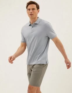 M&S Collection Men's Polo Shirts Pure Cotton Geometric Polo Shirt