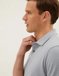 M&S Collection Men's Polo Shirts Pure Cotton Geometric Polo Shirt -New In Mens Store SD 03 T28 3339M T0 X EC 1