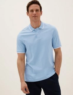 M&S Collection Men's Polo Shirts Pure Cotton Tipped Pique Polo Shirt -New In Mens Store SD 03 T28 5041M E1 X EC 0