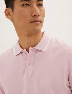 M&S Collection Men's Polo Shirts Pure Cotton Tipped Pique Polo Shirt -New In Mens Store SD 03 T28 5041M QA X EC 1