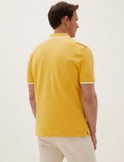M&S Collection Men's Polo Shirts Pure Cotton Tipped Pique Polo Shirt -New In Mens Store SD 03 T28 5041M S3 X EC 2