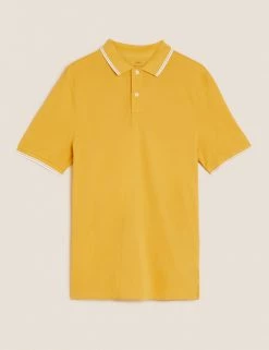 M&S Collection Men's Polo Shirts Pure Cotton Tipped Pique Polo Shirt -New In Mens Store SD 03 T28 5041M S3 X EC 90