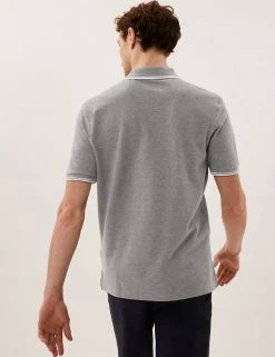M&S Collection Men's Polo Shirts Pure Cotton Tipped Pique Polo Shirt -New In Mens Store SD 03 T28 5041M T4 X EC 4
