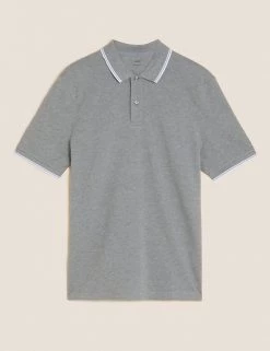 M&S Collection Men's Polo Shirts Pure Cotton Tipped Pique Polo Shirt -New In Mens Store SD 03 T28 5041M T4 X EC 90