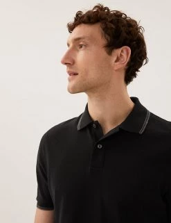 M&S Collection Men's Polo Shirts Pure Cotton Tipped Pique Polo Shirt