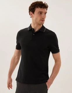 M&S Collection Men's Polo Shirts Pure Cotton Tipped Pique Polo Shirt -New In Mens Store SD 03 T28 5041M Y0 X EC 2
