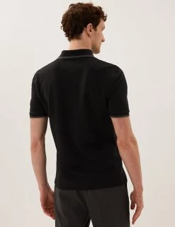 M&S Collection Men's Polo Shirts Pure Cotton Tipped Pique Polo Shirt -New In Mens Store SD 03 T28 5041M Y0 X EC 3