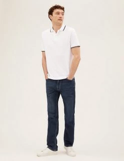 M&S Collection Men's Polo Shirts Pure Cotton Tipped Pique Polo Shirt -New In Mens Store SD 03 T28 5041M Z0 X EC 0