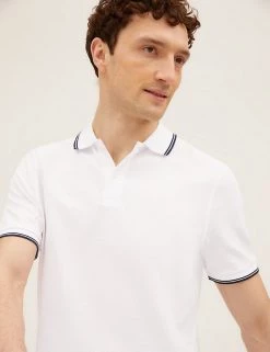 M&S Collection Men's Polo Shirts Pure Cotton Tipped Pique Polo Shirt -New In Mens Store SD 03 T28 5041M Z0 X EC 2