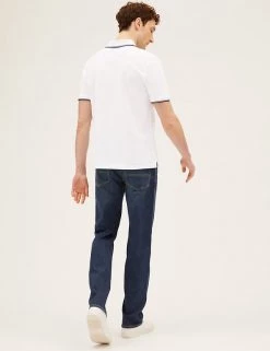 M&S Collection Men's Polo Shirts Pure Cotton Tipped Pique Polo Shirt -New In Mens Store SD 03 T28 5041M Z0 X EC 3