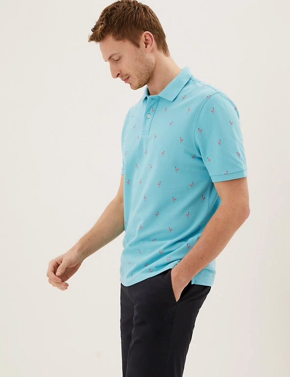 M&S Collection Men's Polo Shirts Pure Cotton Flamingo Print Pique Polo Shirt 4 M&S Collection Men's Polo Shirts Pure Cotton Flamingo Print Pique Polo Shirt - Image 4