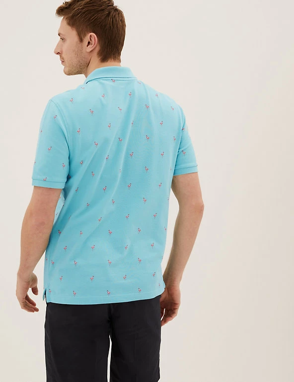 M&S Collection Men's Polo Shirts Pure Cotton Flamingo Print Pique Polo Shirt 5 M&S Collection Men's Polo Shirts Pure Cotton Flamingo Print Pique Polo Shirt - Image 5