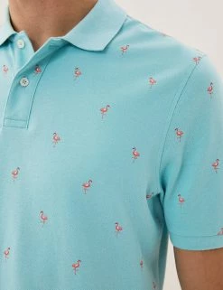 M&S Collection Men's Polo Shirts Pure Cotton Flamingo Print Pique Polo Shirt 11 M&S Collection Men's Polo Shirts Pure Cotton Flamingo Print Pique Polo Shirt -New In Mens Store SD 03 T28 5042M ST X EC 5