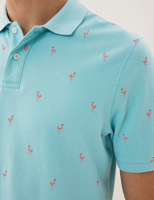 M&S Collection Men's Polo Shirts Pure Cotton Flamingo Print Pique Polo Shirt 6 M&S Collection Men's Polo Shirts Pure Cotton Flamingo Print Pique Polo Shirt - Image 6