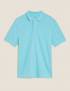 M&S Collection Men's Polo Shirts Pure Cotton Flamingo Print Pique Polo Shirt 7 M&S Collection Men's Polo Shirts Pure Cotton Flamingo Print Pique Polo Shirt -New In Mens Store SD 03 T28 5042M ST X EC 90