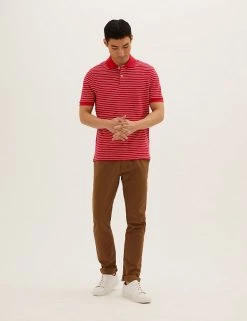M&S Collection Men's Polo Shirts Pure Cotton Striped Pique Polo Shirt