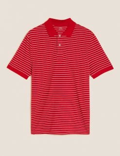 M&S Collection Men's Polo Shirts Pure Cotton Striped Pique Polo Shirt -New In Mens Store SD 03 T28 5043M B0 X EC 90