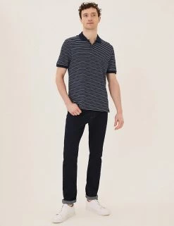 M&S Collection Men's Polo Shirts Pure Cotton Striped Pique Polo Shirt -New In Mens Store SD 03 T28 5043M F3 X EC 1