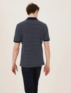 M&S Collection Men's Polo Shirts Pure Cotton Striped Pique Polo Shirt -New In Mens Store SD 03 T28 5043M F3 X EC 2