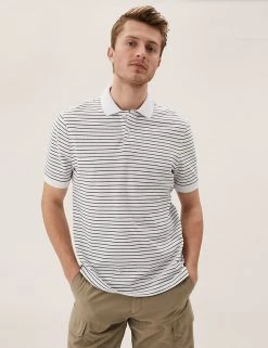M&S Collection Men's Polo Shirts Pure Cotton Striped Pique Polo Shirt -New In Mens Store SD 03 T28 5043M Z0 X EC 1