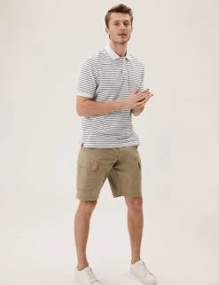 M&S Collection Men's Polo Shirts Pure Cotton Striped Pique Polo Shirt -New In Mens Store SD 03 T28 5043M Z0 X EC 2