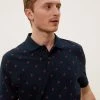 M&S Collection Men's Polo Shirts Pure Cotton Printed Pique Polo Shirt