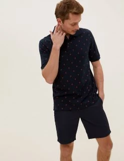 M&S Collection Men's Polo Shirts Pure Cotton Printed Pique Polo Shirt -New In Mens Store SD 03 T28 5045M F3 X EC 1