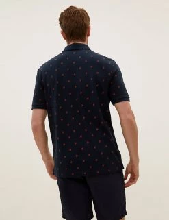 M&S Collection Men's Polo Shirts Pure Cotton Printed Pique Polo Shirt -New In Mens Store SD 03 T28 5045M F3 X EC 2