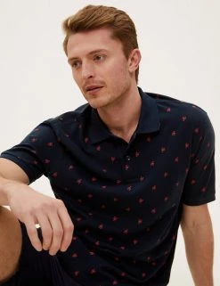 M&S Collection Men's Polo Shirts Pure Cotton Printed Pique Polo Shirt -New In Mens Store SD 03 T28 5045M F3 X EC 3