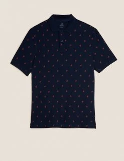M&S Collection Men's Polo Shirts Pure Cotton Printed Pique Polo Shirt -New In Mens Store SD 03 T28 5045M F3 X EC 90