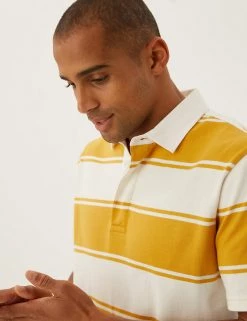 M&S Collection Men's Rugby Shirts Pure Cotton Striped Rugby Shirt