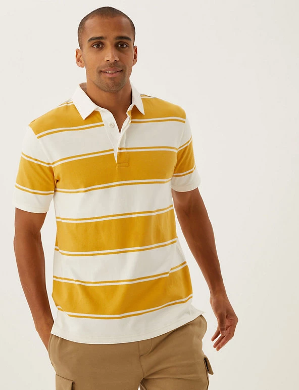 M&S Collection Men's Rugby Shirts Pure Cotton Striped Rugby Shirt 3 M&S Collection Men's Rugby Shirts Pure Cotton Striped Rugby Shirt - Image 3