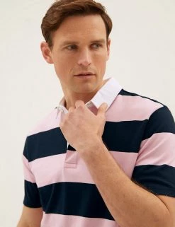 M&S Collection Men's Polo Shirts Pure Cotton Striped Rugby Shirt -New In Mens Store SD 03 T28 5601M A0 X EC 1