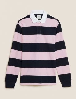 M&S Collection Men's Rugby Shirts Pure Cotton Striped Rugby Shirt 5 M&S Collection Men's Rugby Shirts Pure Cotton Striped Rugby Shirt -New In Mens Store SD 03 T28 5603M A0 X EC 90