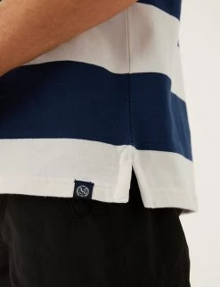 M&S Collection Men's Polo Shirts Pure Cotton Striped Rugby Shirt -New In Mens Store SD 03 T28 5604M F3 X EC 1