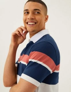 M&S Collection Men's Polo Shirts Pure Cotton Striped Rugby Shirt -New In Mens Store SD 03 T28 5604M F3 X EC 2